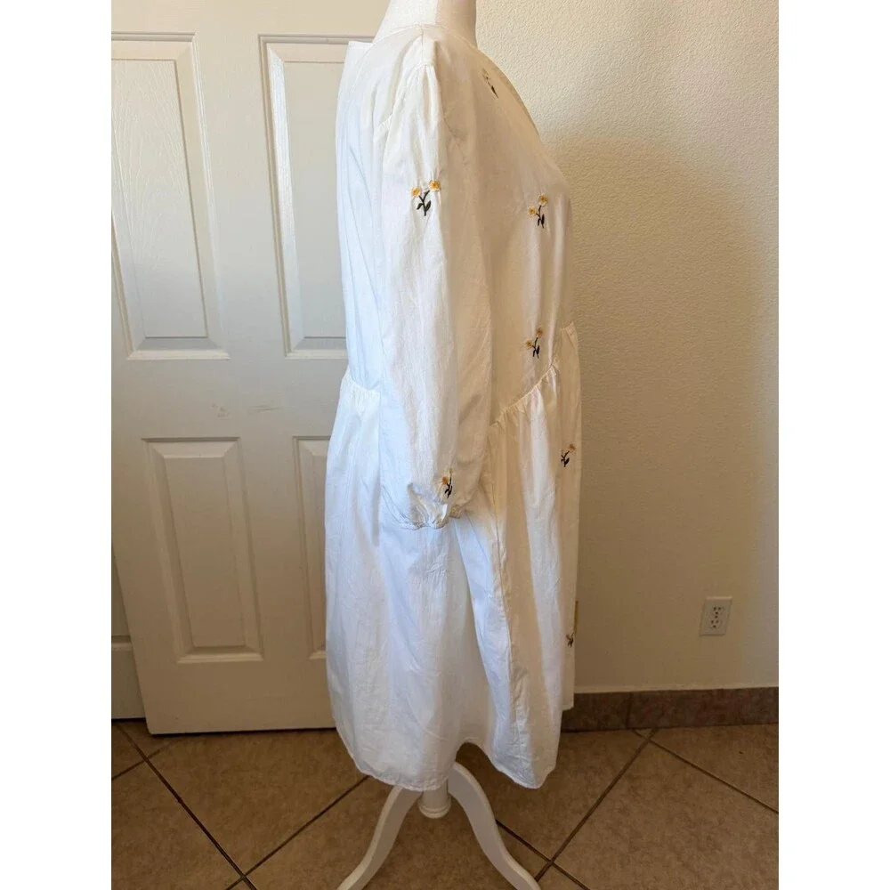 Polagram Dress 3XL Beige Floral Embroidered Lined Pockets Boho Midi